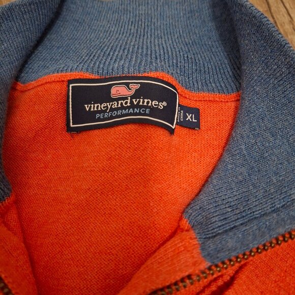 Vineyard Vines Mens XL Orange & Blue Quarter-Zip Performance Sweater Fall 2015 - Picture 3 of 7